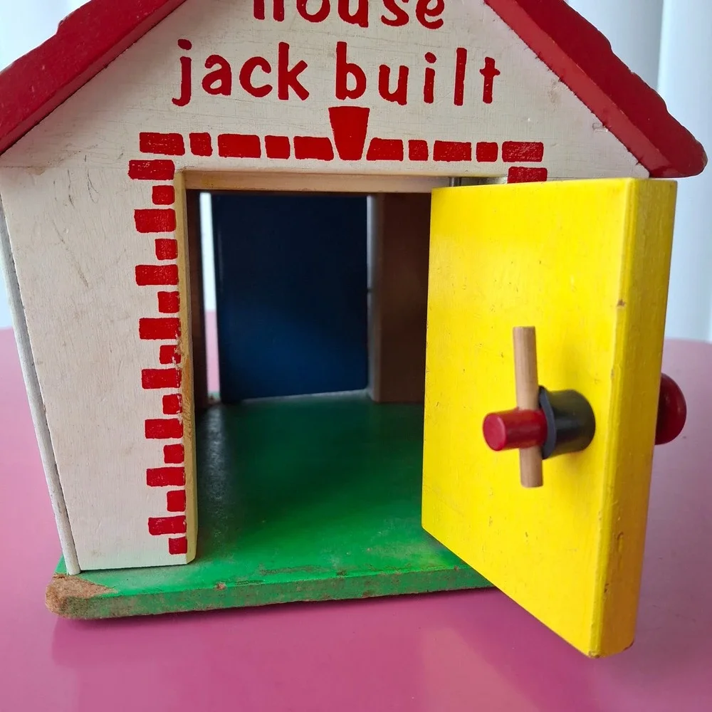 Vintage Playskool The House Jack Built Wooden Toy Shape Sorter House Mid Century